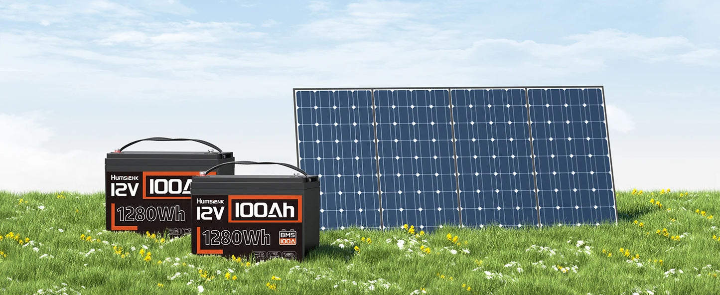 Humsienk LiFePO4 Lithium Battery 12V 100Ah Built-in 100A BMS Rechargeable For RV/ Vans/ Golf Cart/ Marine/ Camping/ Off-grid