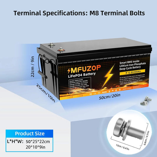 DATOUBOSS 12V 300Ah LiFePO4 Battery 3840Wh Deep Cycle Built-in BMS Max 200A Discharge for Solar Off-grid RV Marine