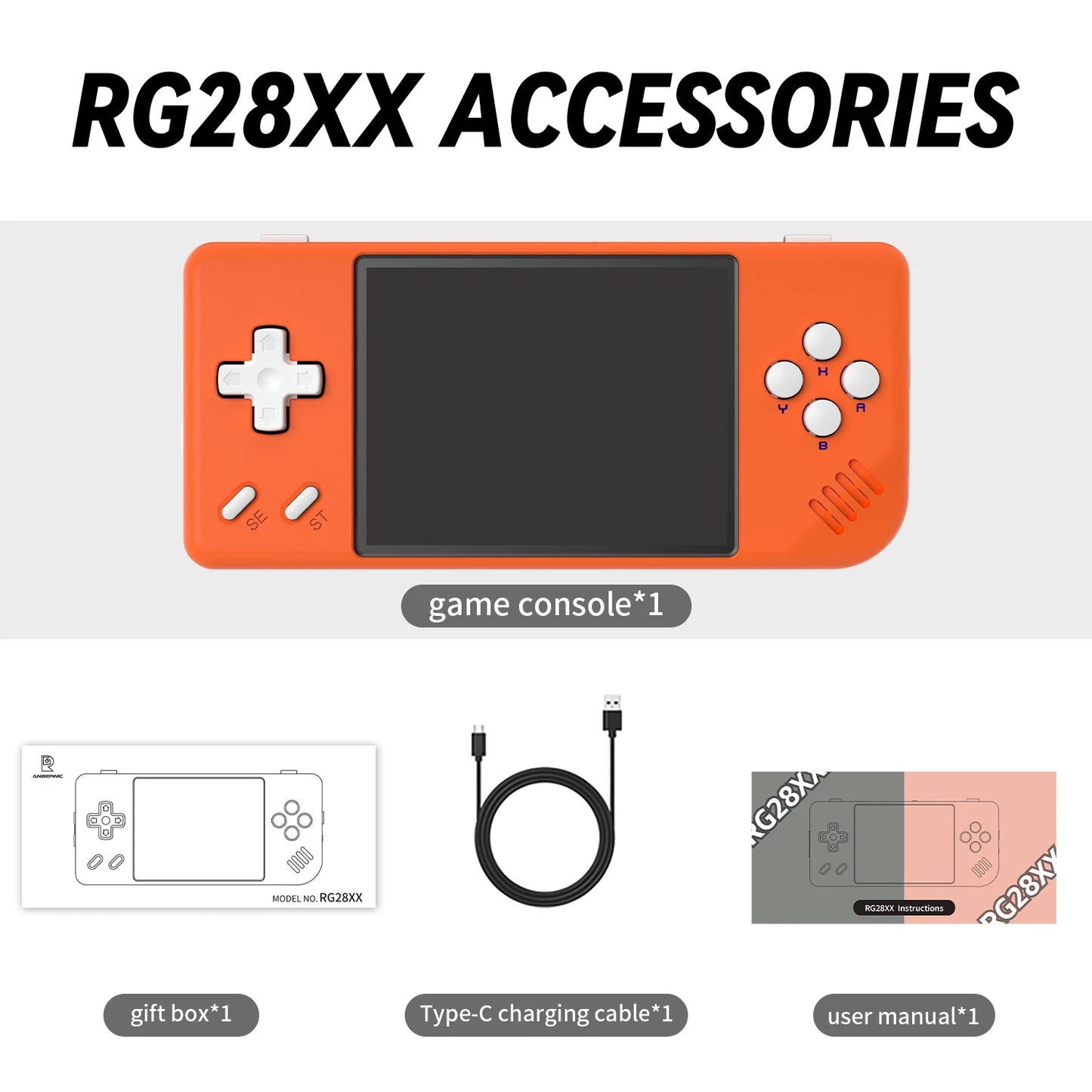 ANBERNIC RG28XX Mini Handheld Game Console 2.83" 640*480 IPS Screen Linux System Supports E-book TV-HDMI-Output 64GB 5000+ Games