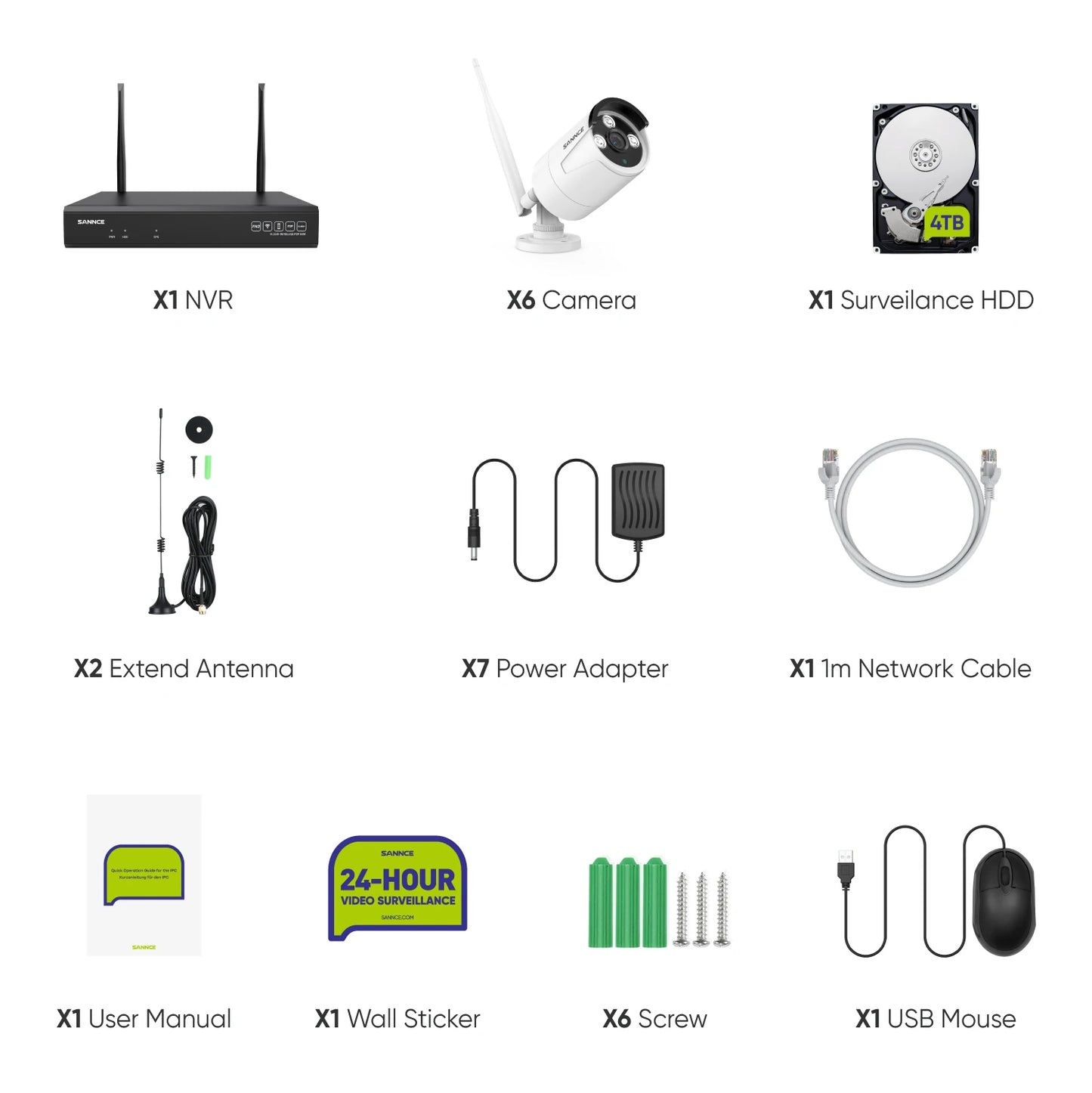 SANNCE 6PCS 5MP Wifi Camera IP Outdoor 10CH NVR Two-way Audio Wireless Audio Video Security Surveillance Kit Cameras