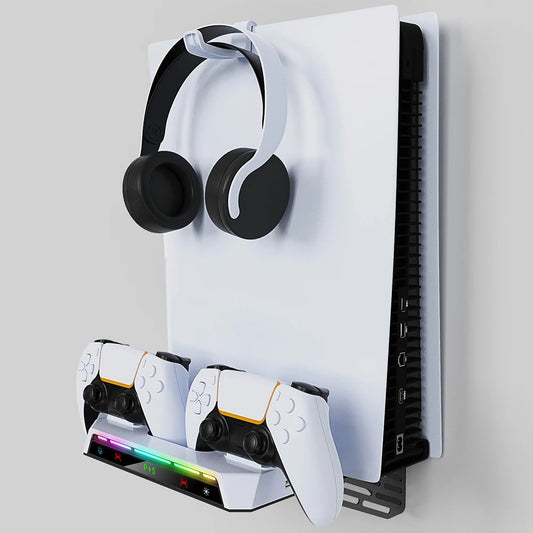 Shelf Floating Mount with Charging Station RGB Light Wall Bracket W/ Headset Holder for PS5 and PS5 Slim Consoles Disc & Digital