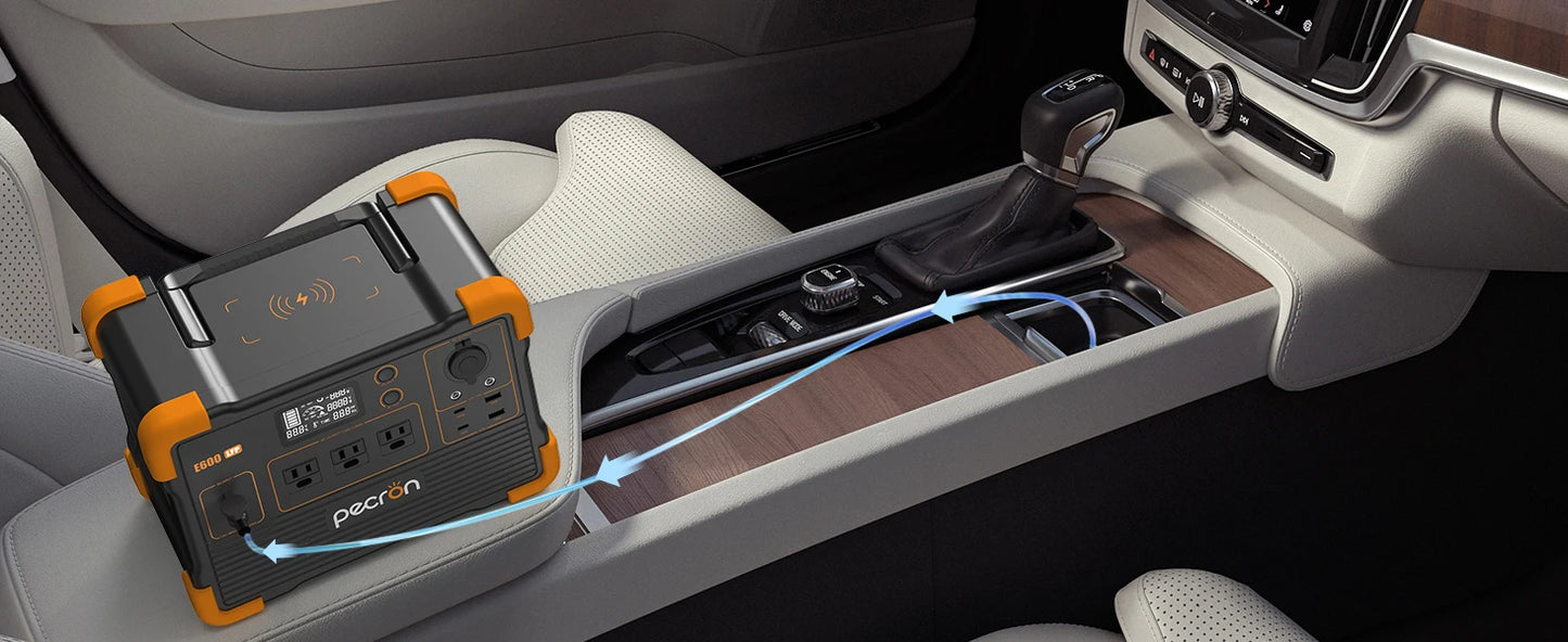 pecron E600LFP Portable Power Station 614Wh Solar Generator with 3X1200W AC Outlets LiFePO4 Battery Backup for Outdoor Camping