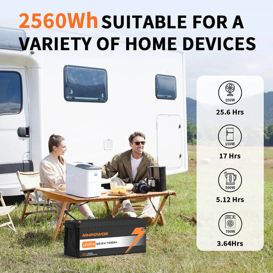 MHPOWOS 24V 100Ah LiFePo4 Battery 2560Wh Supports with BMS Lithium Iron Phosphate Cells Up to 15000 Cycles For Golf Cart Solar