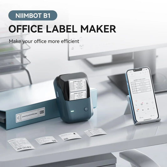 Niimbot B1 Label Maker Bluetooth Portable 2 inch Thermal Label Printer with Large Waterproof Tape for Small Business Office Home