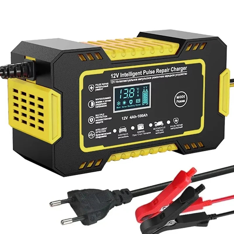 EAFC 6A Car Battery Charger 12V Motorcycle Fully Automatic Repair Charge Intelligent Fast Charging Lead Acid Battery LCD Display