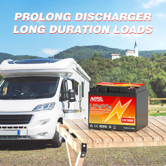 MOSEWORTH 12V 50Ah LiFePO4 Battery 50A BMS 640W Rechargeable Lithium Iron Phosphate Battery Deep Cycle Low-Temp Protection