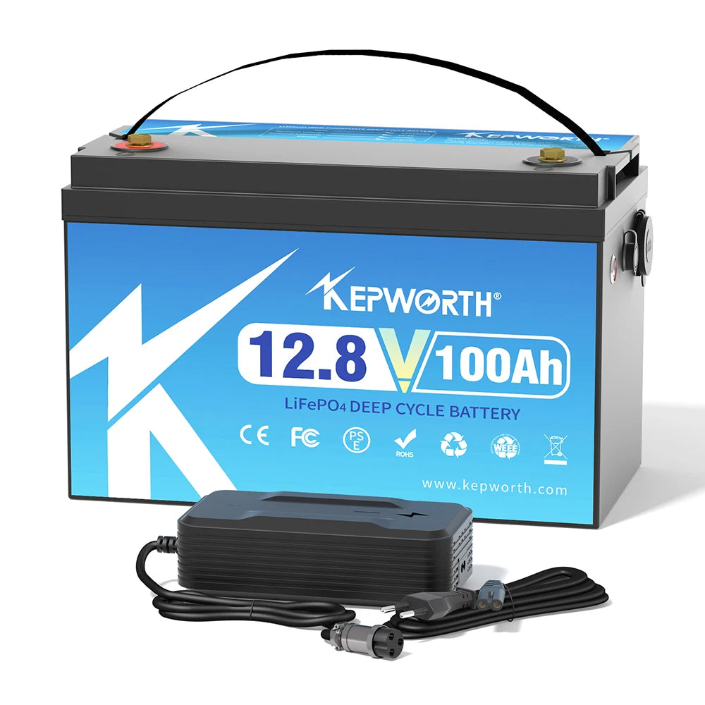 KEPWORTH 12V 100Ah LiFePO4 Battery Built-in 100A upgraded BMS Lithium Power Batteries For RV Campers Golf Cart Off-Road Off-Grid
