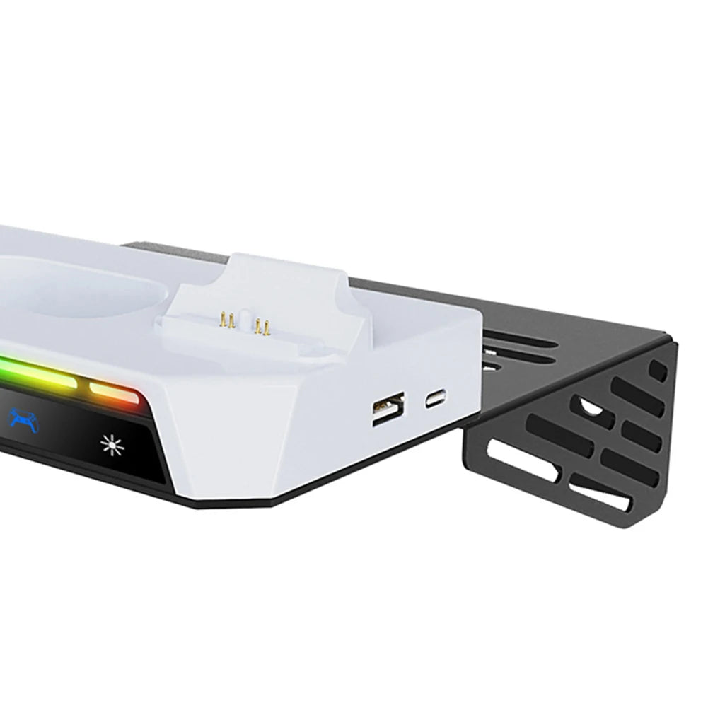 Shelf Floating Mount with Charging Station RGB Light Wall Bracket W/ Headset Holder for PS5 and PS5 Slim Consoles Disc & Digital