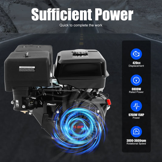 Black 420CC 4-Stroke 15HP Gasoline Motor Engine Single Cylinder Motor Air Cooling System