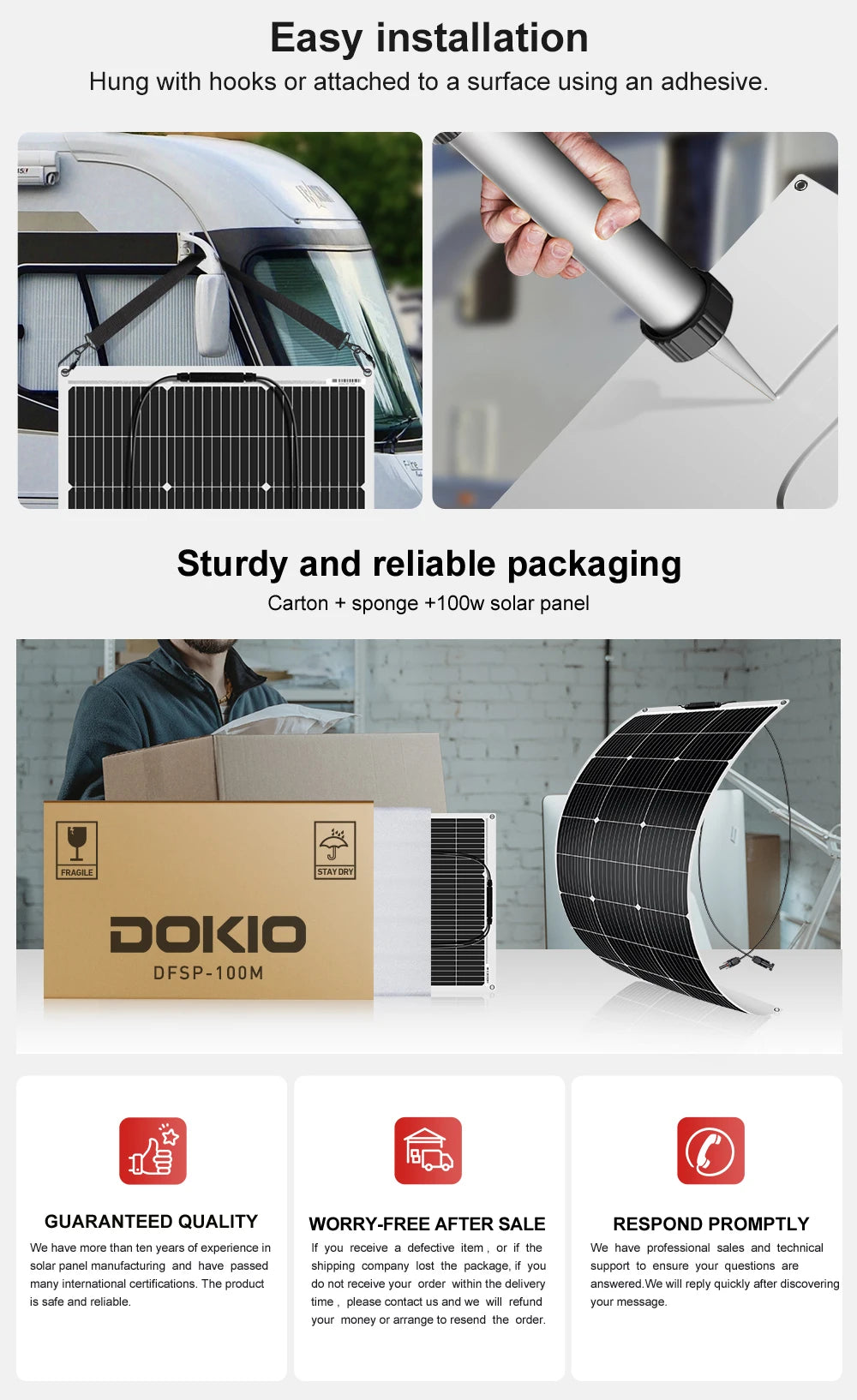 DOKIO 18V 200W/200W set Flexible Solar Panels Waterproof Monocrystalline Solar Panel Camping RV Home Charge 12V