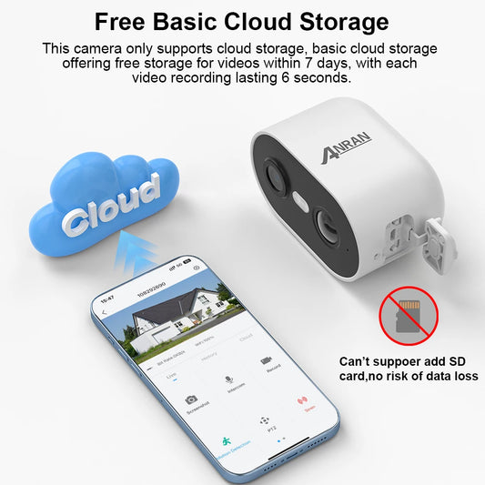 ANRAN 2/3/4PCS Battery Camera 2K 2.4G WiFi Camera Home Protection Security Camera PIR Detection,Free Basic Cloud Storage,5200mAh