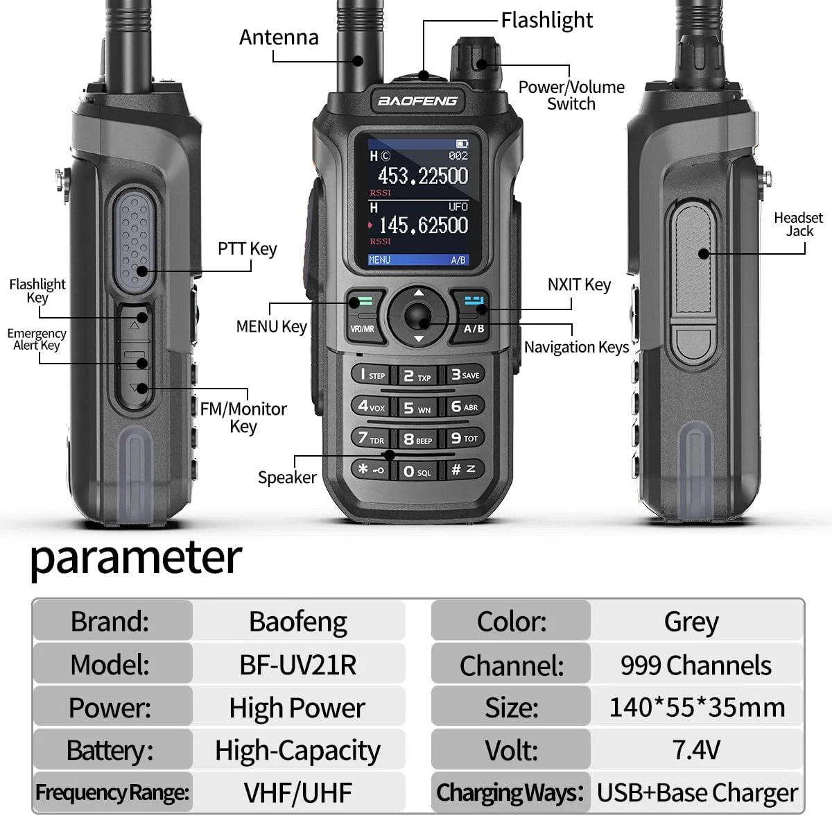 2x BAOFENG UV-21R Air Band Walkie Talkie Wireless Copy Frequency Type-C 999 Channels NOAA Long Range AM For UV-21 PRO Ham Radio