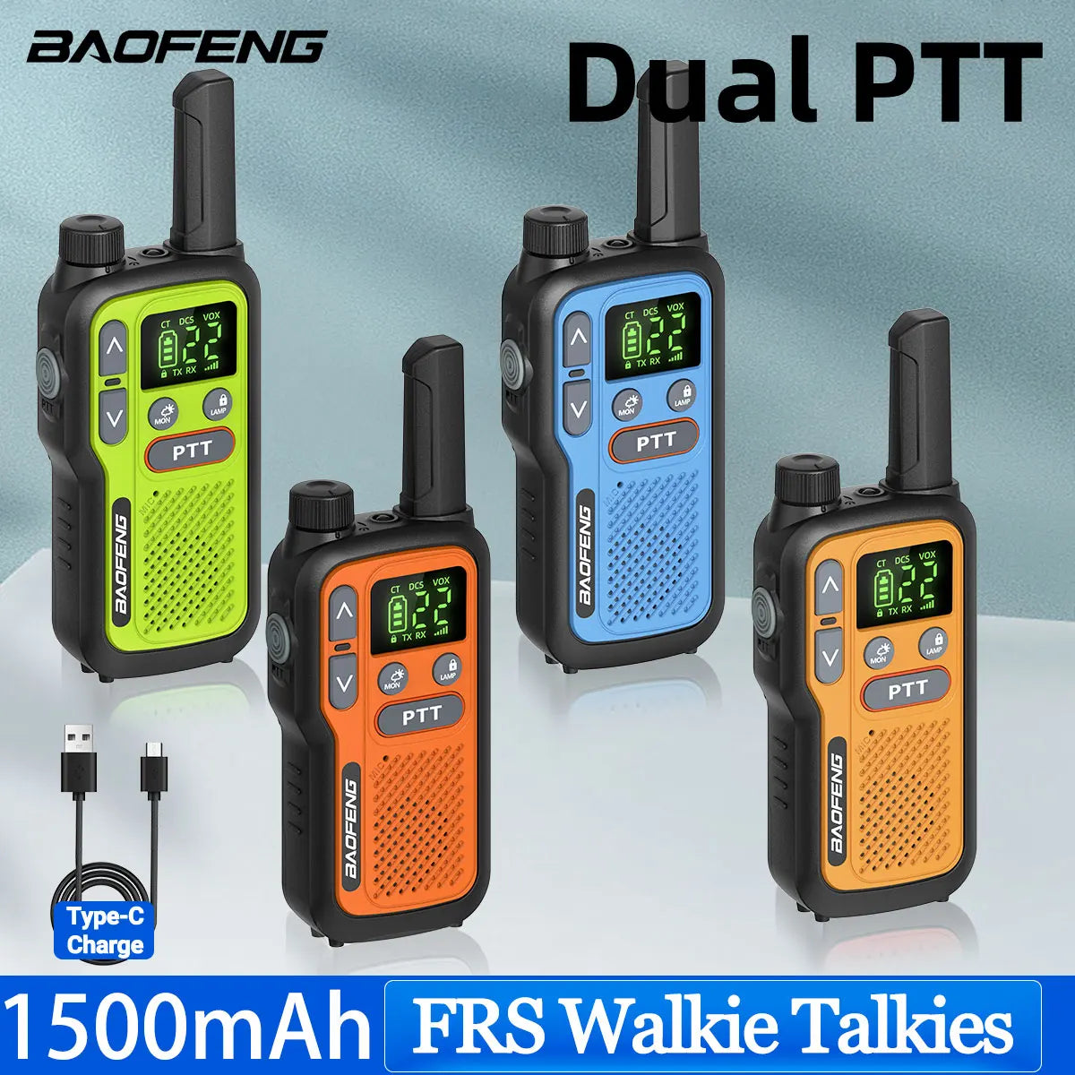 2X BAOFENG FRS Walkie Talkies Long Range Walkie Talkie NOAA VOX Flashlight Type-C Portable Two Way Radio For Restaurant Camping