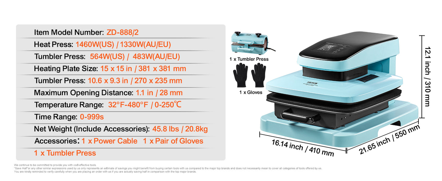 SucceBuy Auto Heat Press Machine 15x15in Auto Release Heats Up Fast and Evenly Sublimation Heat Press for T Shirts Sublimation