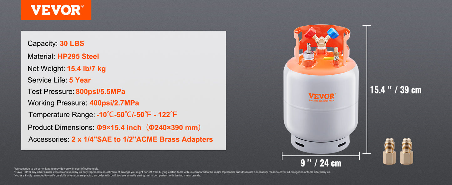 SucceBuy 30 lbs Refrigerant Recovery Tank with Float Switch Reusable AC Recovery Tank HVAC for All Refrigerant Prevent Overflow