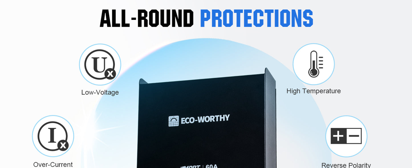 ECO-WORTHY 60A MPPT Solar Charge Controller, 12/24/36/48V Solar Panel Regulator for Lead-Acid/Lifepo4 Battery in Solar System RV