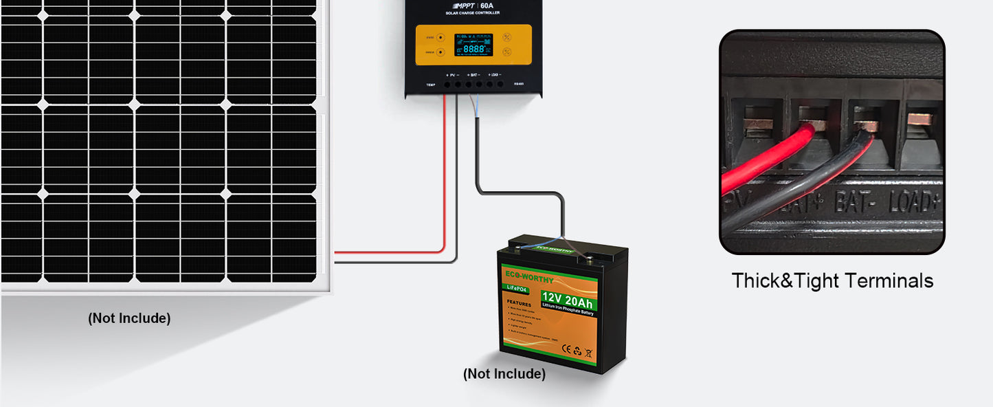 ECO-WORTHY 60A MPPT Solar Charge Controller, 12/24/36/48V Solar Panel Regulator for Lead-Acid/Lifepo4 Battery in Solar System RV