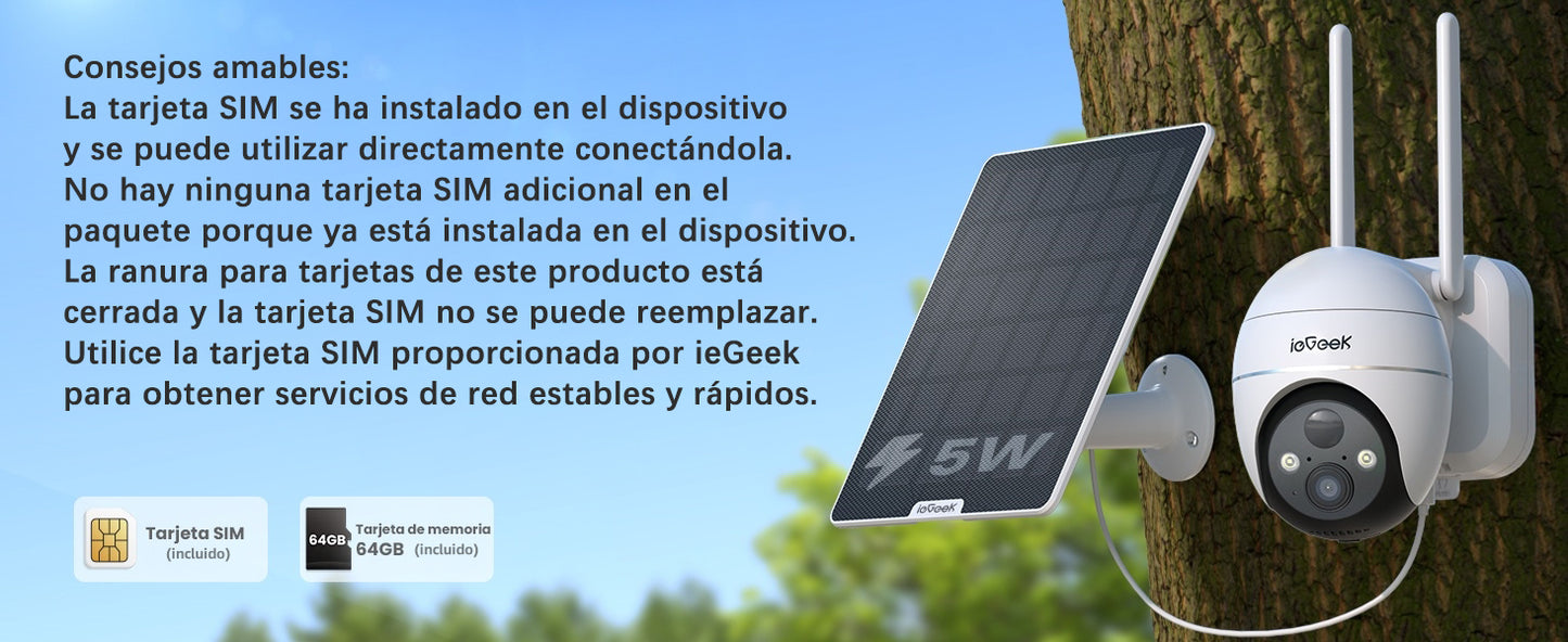 ieGeek 4G/3G LTE Outdoor Solar Wireless Surveillance Camera, 2K IP Camera SIM Card with 10000mAh Battery, Color Night Vision