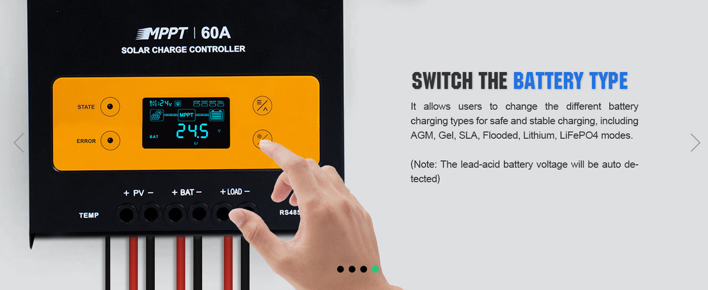 ECO-WORTHY 60A MPPT Solar Charge Controller, 12/24/36/48V Solar Panel Regulator for Lead-Acid/Lifepo4 Battery in Solar System RV