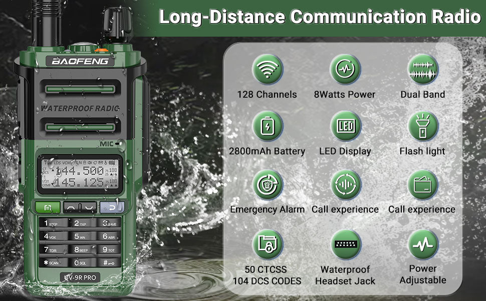 Baofeng UV 9R PRO IP68 Waterproof Walkie Talkie UHF/VHF 8W Dual Band High Power Long Range Radio + Earpiece