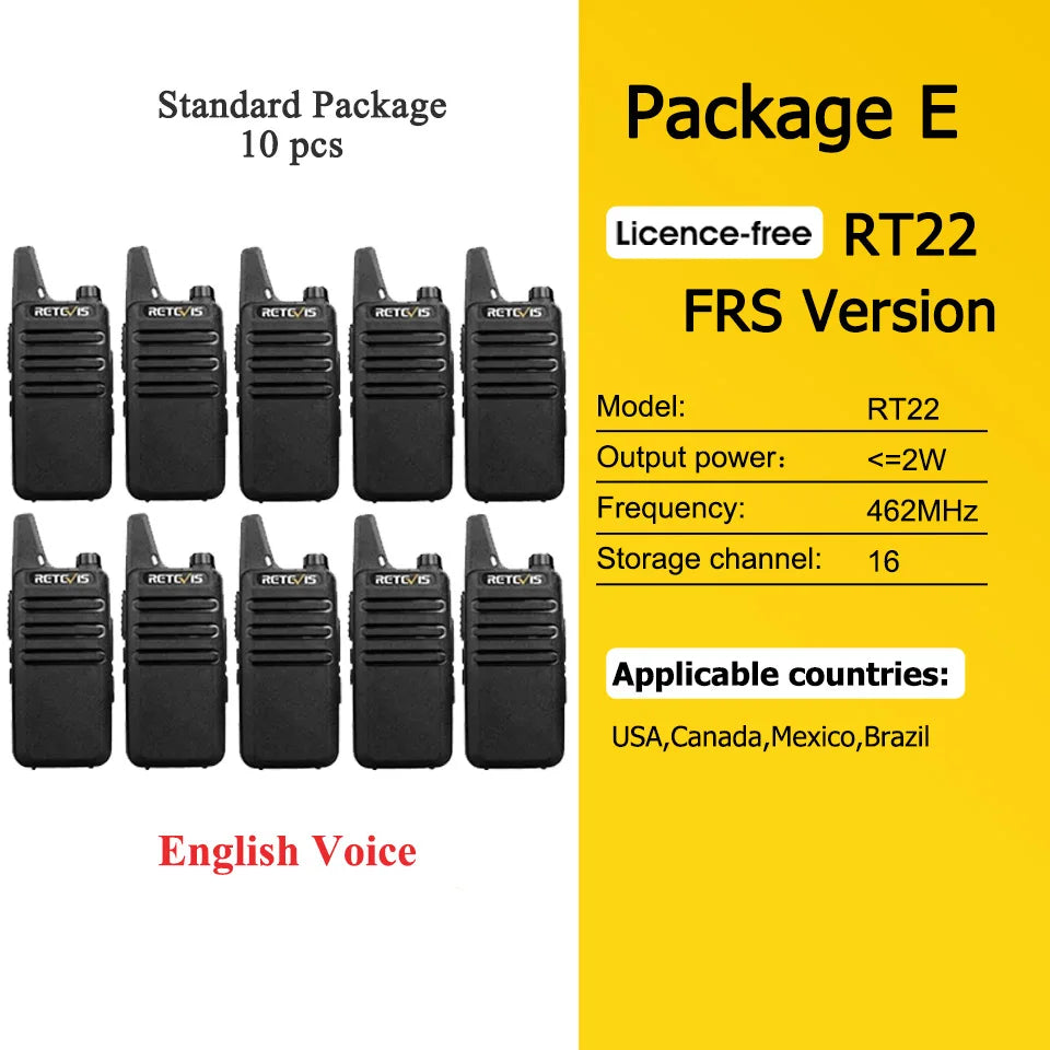 10 Pcs Wholesale Mini Walkie Talkie Retevis Rechargeable Walkie-talkies Two-way Radio RT622 PMR446 Radio Hotel Restaurant Retail