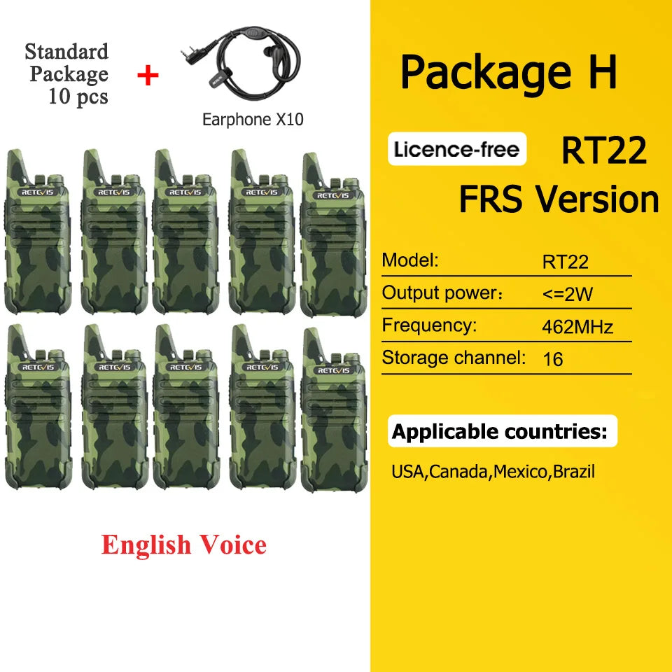 10 Pcs Wholesale Mini Walkie Talkie Retevis Rechargeable Walkie-talkies Two-way Radio RT622 PMR446 Radio Hotel Restaurant Retail