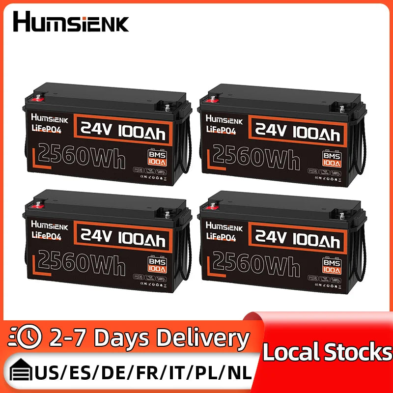 Humsienk LiFePO4 24V 100AH Lithium Iron Phosphate Battery 100A BMS For Electronics RV Campers Solar Golf Carts Marine Vans