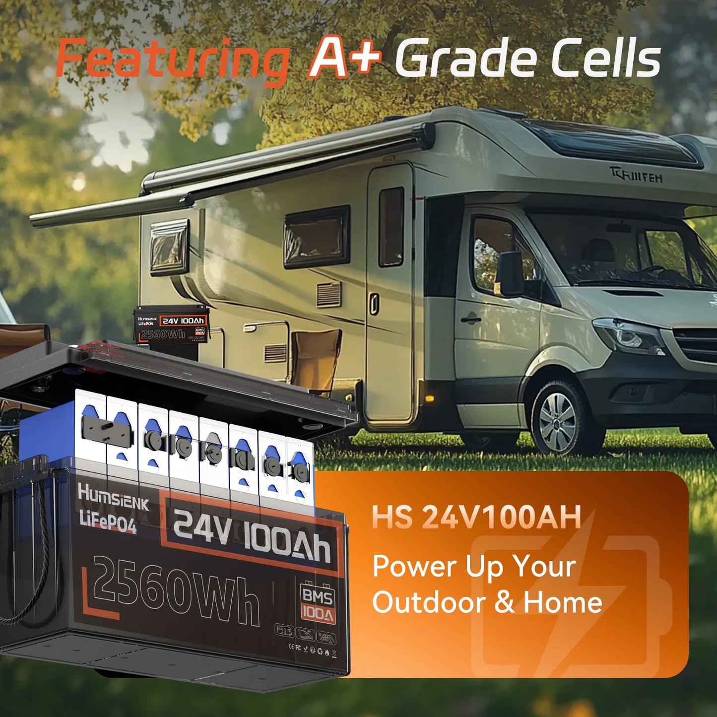 Humsienk LiFePO4 24V 100AH Lithium Iron Phosphate Battery 100A BMS For Electronics RV Campers Solar Golf Carts Marine Vans