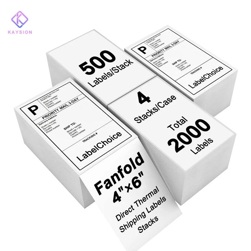 500/2000 Sheets KAYSION 4x6in Commercial Grade Thermal Shipping Label-Waterproof Folding Address Label For E-commerce & Shipping