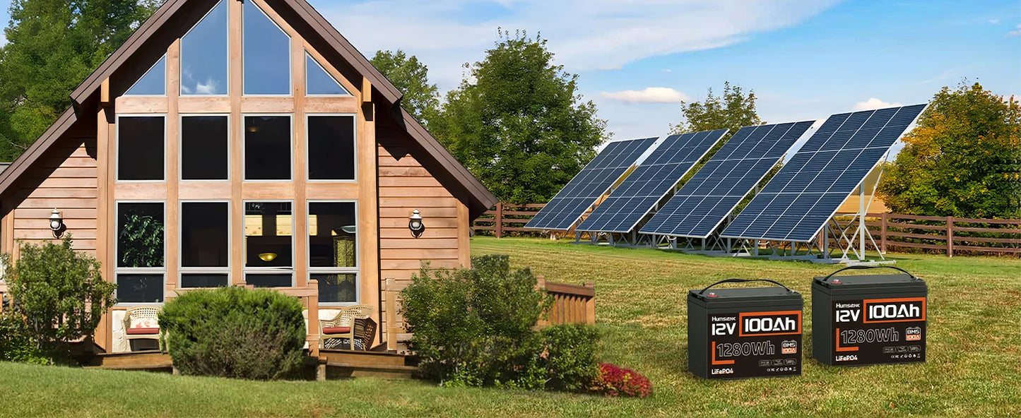 Humsienk LiFePO4 Lithium Battery 12V 100Ah Built-in 100A BMS Rechargeable For RV/ Vans/ Golf Cart/ Marine/ Camping/ Off-grid