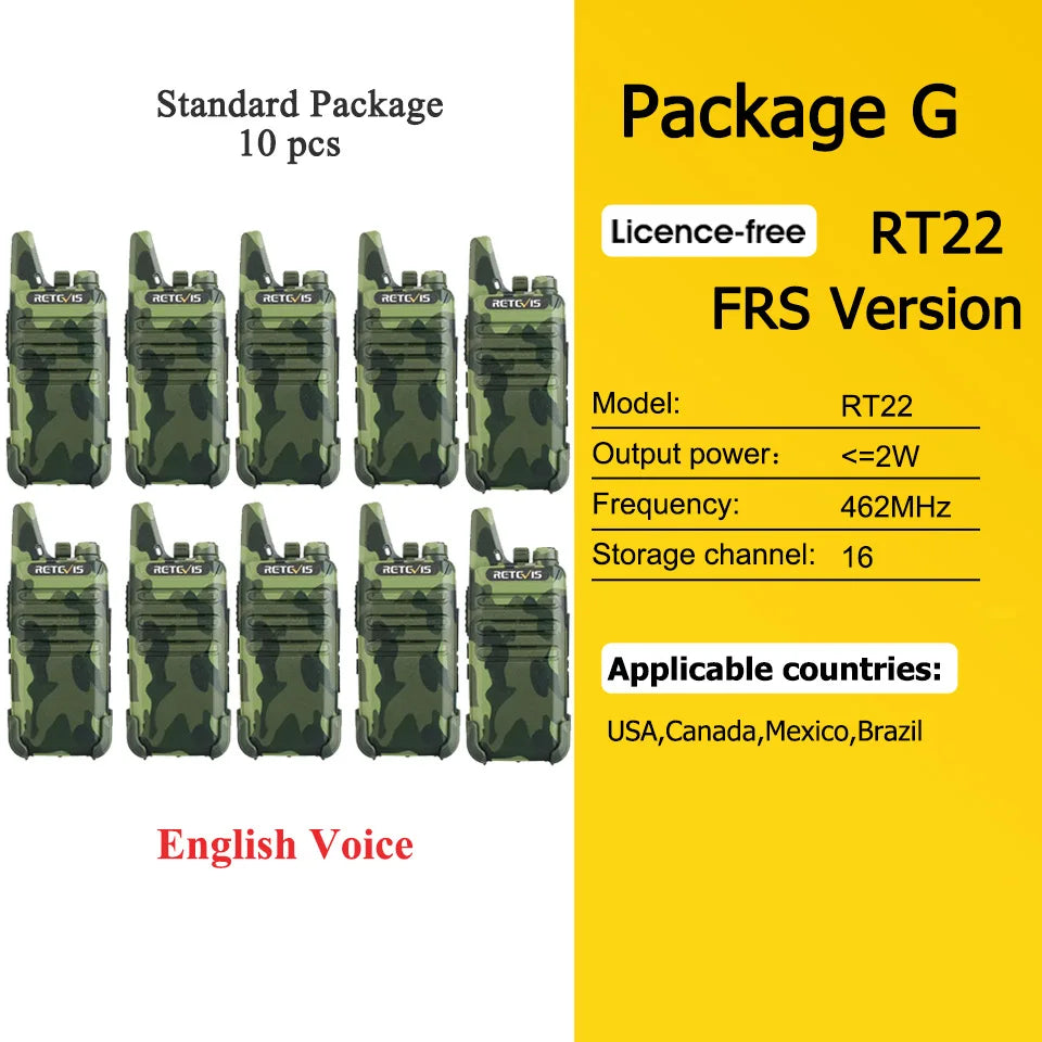 10 Pcs Wholesale Mini Walkie Talkie Retevis Rechargeable Walkie-talkies Two-way Radio RT622 PMR446 Radio Hotel Restaurant Retail