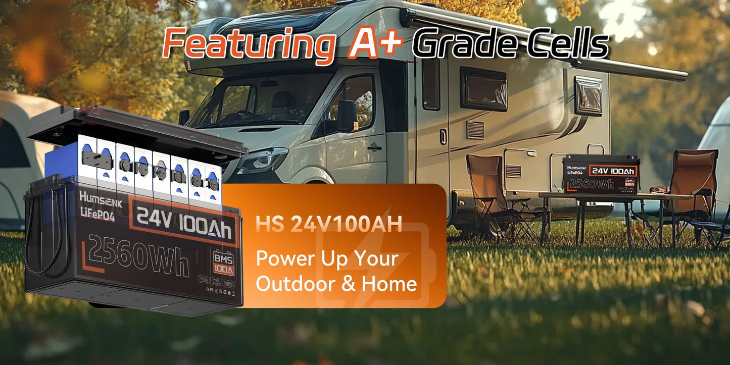 Humsienk LiFePO4 24V 100AH Lithium Iron Phosphate Battery 100A BMS For Electronics RV Campers Solar Golf Carts Marine Vans