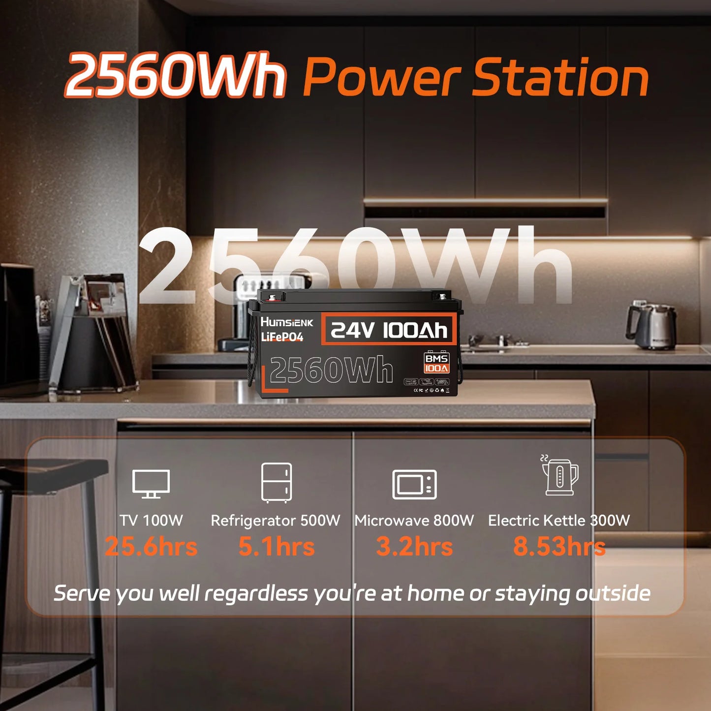 Humsienk LiFePO4 24V 100AH Lithium Iron Phosphate Battery 100A BMS For Electronics RV Campers Solar Golf Carts Marine Vans