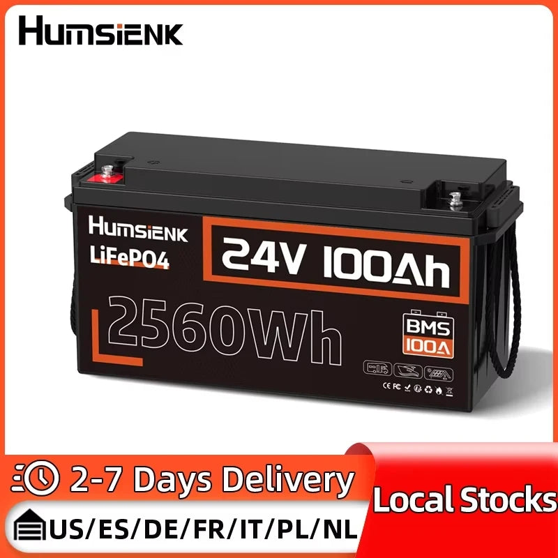 Humsienk LiFePO4 24V 100AH Lithium Iron Phosphate Battery 100A BMS For Electronics RV Campers Solar Golf Carts Marine Vans