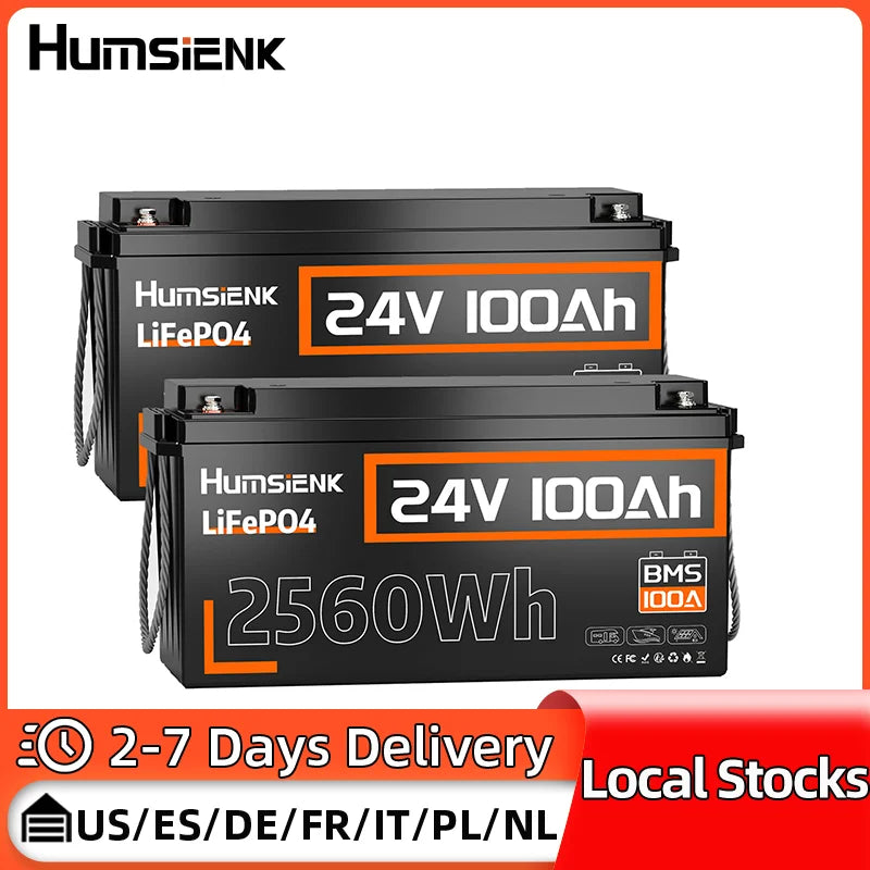 Humsienk LiFePO4 24V 100AH Lithium Iron Phosphate Battery 100A BMS For Electronics RV Campers Solar Golf Carts Marine Vans