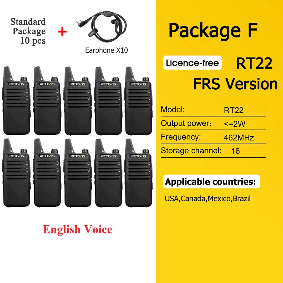 10 Pcs Wholesale Mini Walkie Talkie Retevis Rechargeable Walkie-talkies Two-way Radio RT622 PMR446 Radio Hotel Restaurant Retail