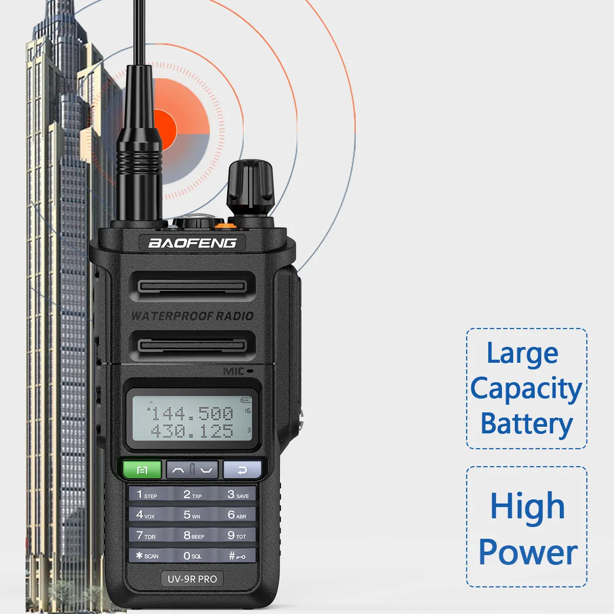 Baofeng UV 9R PRO IP68 Waterproof Walkie Talkie UHF/VHF 8W Dual Band High Power Long Range Radio + Earpiece