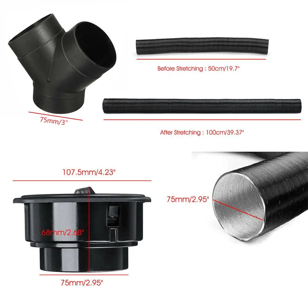 75mm Diesel Heater Pipe Duct + Warm Air Outlet For Webasto For Eberspacher For Propex Diesel Heater Vent Hose Clips Set
