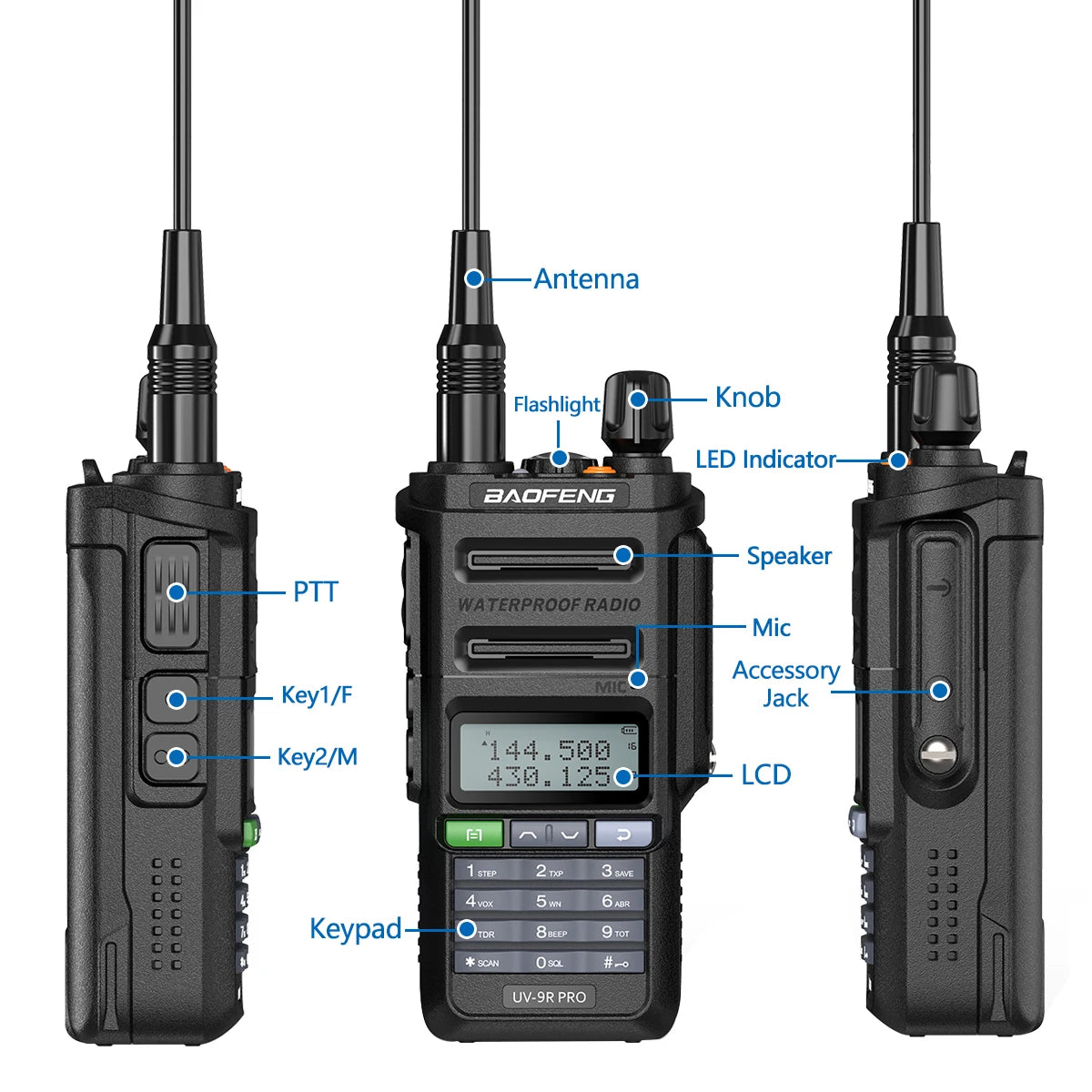 Baofeng UV 9R PRO IP68 Waterproof Walkie Talkie UHF/VHF 8W Dual Band High Power Long Range Radio + Earpiece