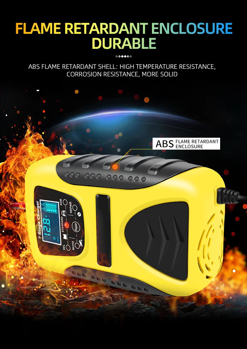 12V 7A Full Automatic Battery Charge Machine LCD Display 7 Stage Smart Car Battery Charger for Car Motorcycle with Pulse Repair