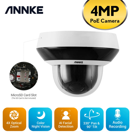 ANNKE 4MP Super HD PoE Network PTZ IP Security Camera with 2.8-12mm 4X Motorized Optical Zoom H.265+ Indoor Outdoor IP Camera