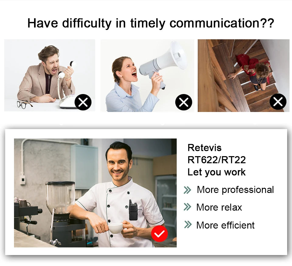 10 Pcs Wholesale Mini Walkie Talkie Retevis Rechargeable Walkie-talkies Two-way Radio RT622 PMR446 Radio Hotel Restaurant Retail