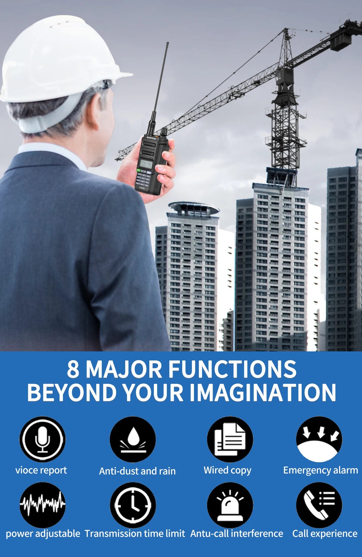 Baofeng UV 9R PRO IP68 Waterproof Walkie Talkie UHF/VHF 8W Dual Band High Power Long Range Radio + Earpiece