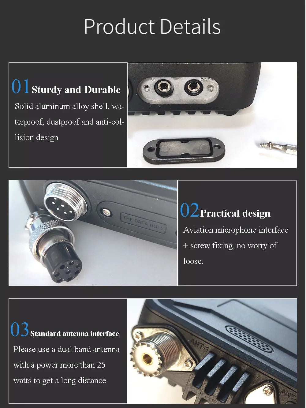 ANYSECU WP-9900 25W FM Radio UV Dual Band 136-174 & 400-480MHz Tri-Display Two Way Radio KT-WP12 VOX DTMF Mini Walkie Talkie