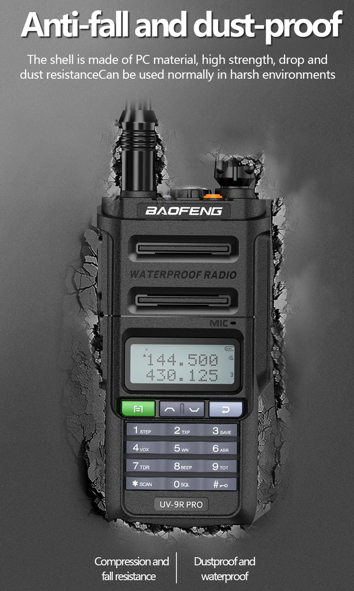 Baofeng UV 9R PRO IP68 Waterproof Walkie Talkie UHF/VHF 8W Dual Band High Power Long Range Radio + Earpiece