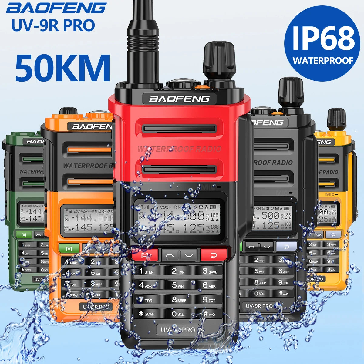 Baofeng UV 9R PRO IP68 Waterproof Walkie Talkie UHF/VHF 8W Dual Band High Power Long Range Radio + Earpiece