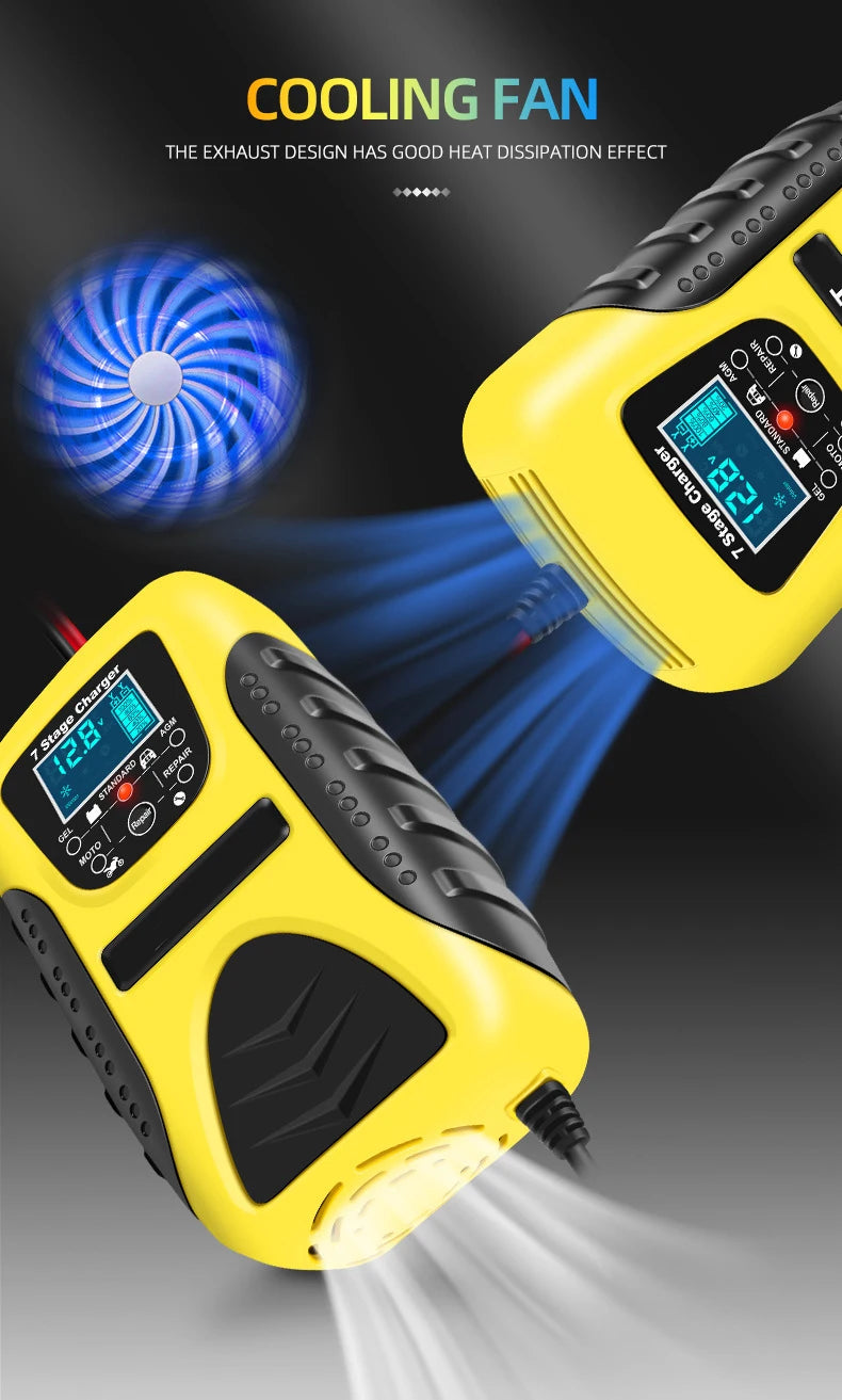 12V 7A Full Automatic Battery Charge Machine LCD Display 7 Stage Smart Car Battery Charger for Car Motorcycle with Pulse Repair