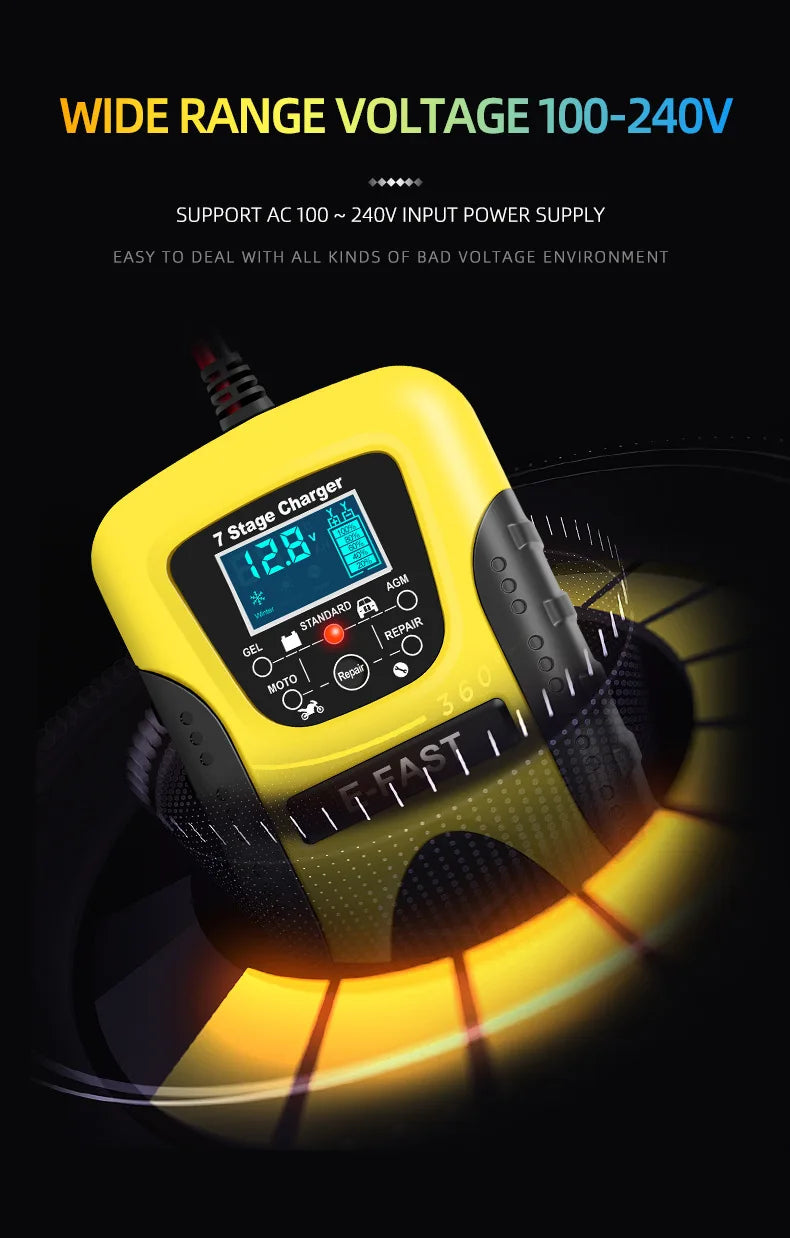 12V 7A Full Automatic Battery Charge Machine LCD Display 7 Stage Smart Car Battery Charger for Car Motorcycle with Pulse Repair