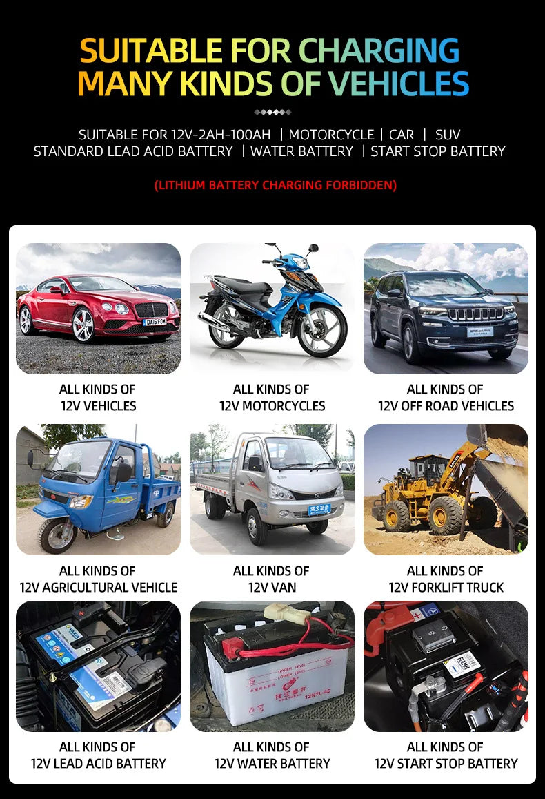 12V 7A Full Automatic Battery Charge Machine LCD Display 7 Stage Smart Car Battery Charger for Car Motorcycle with Pulse Repair