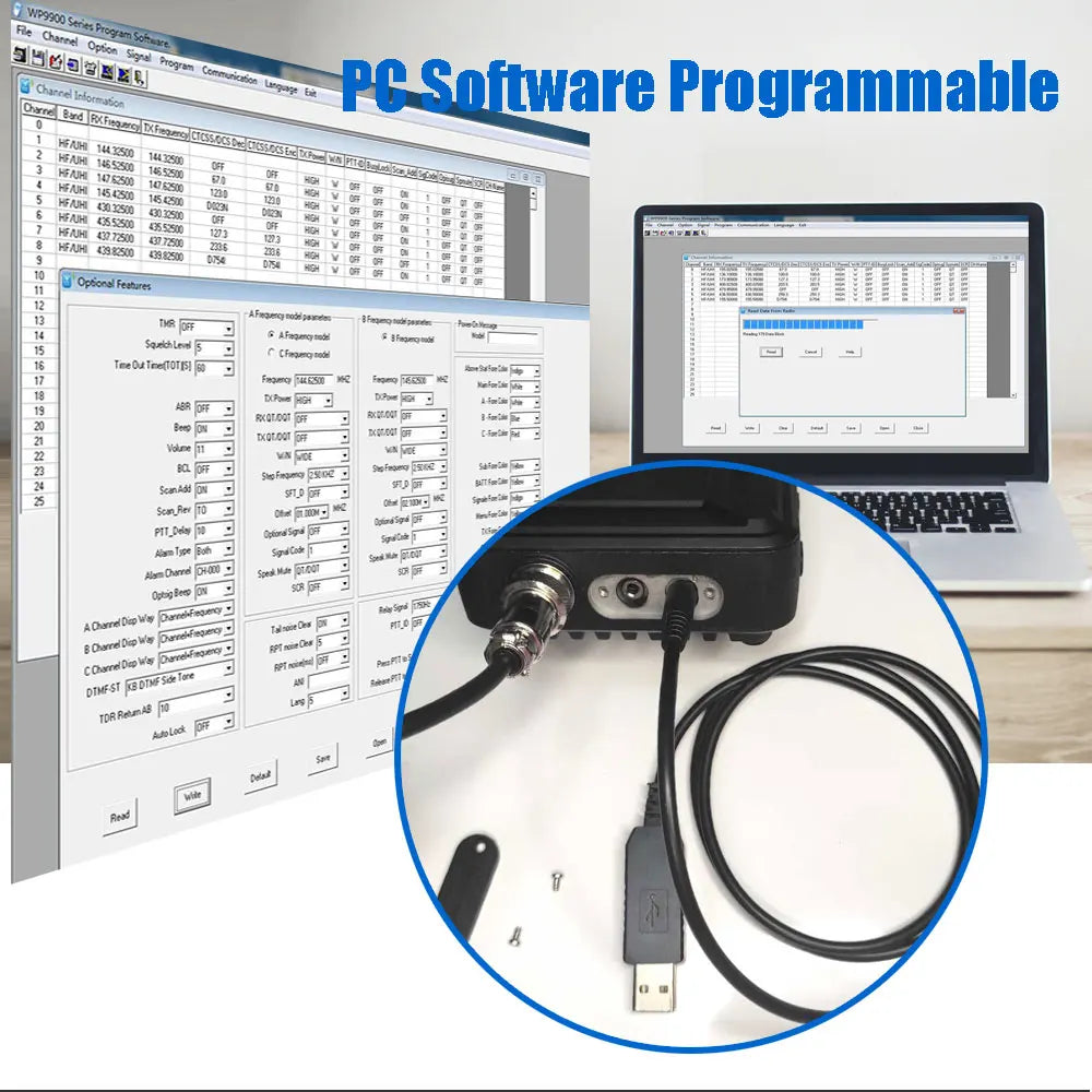ANYSECU WP-9900 25W FM Radio UV Dual Band 136-174 & 400-480MHz Tri-Display Two Way Radio KT-WP12 VOX DTMF Mini Walkie Talkie